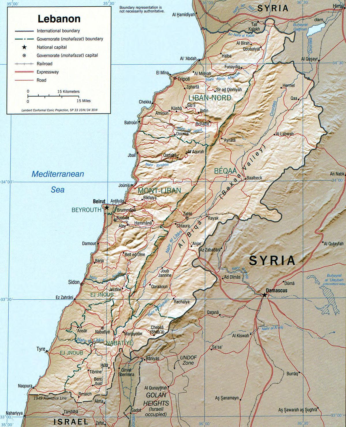 peta Lebanon geografi