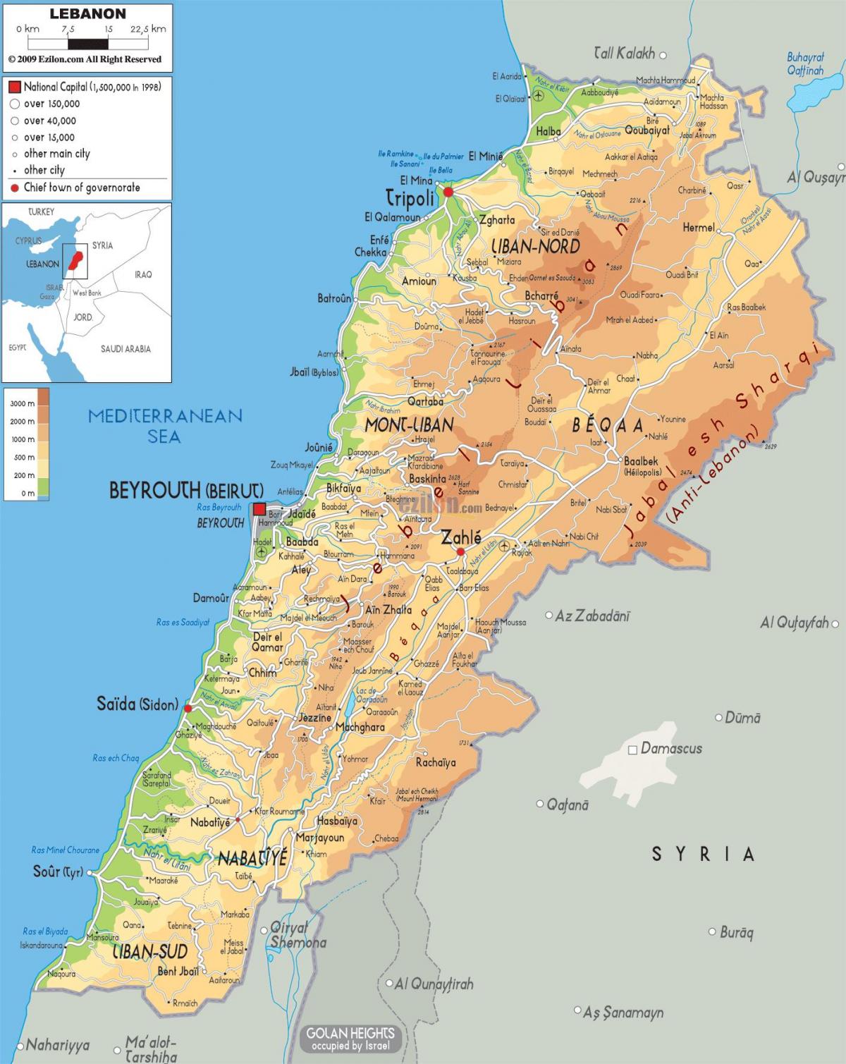 peta Lebanon fizikal