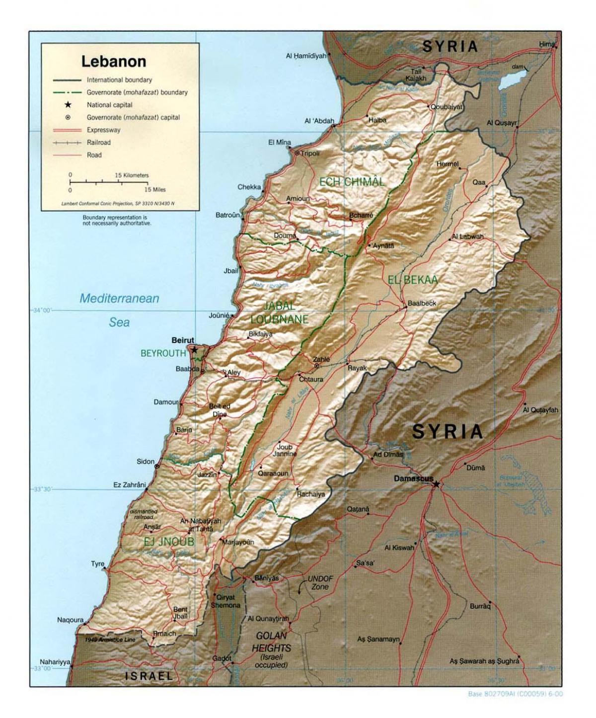 peta topografi Lebanon