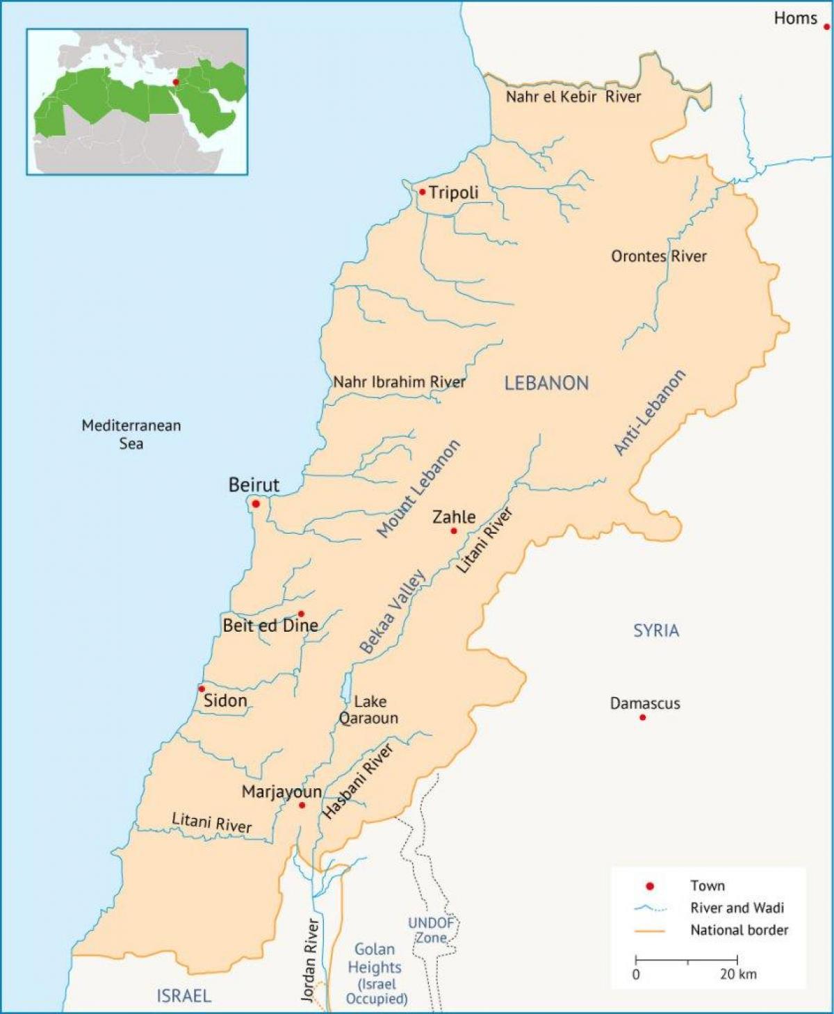 Lebanon sungai peta